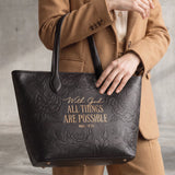 Matt 19:26 - Black Embossed Leather Tote Pre-order