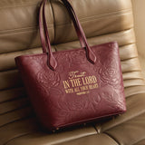 Proverbs 3:5 - Cherry Wine Embossed Leather Tote
