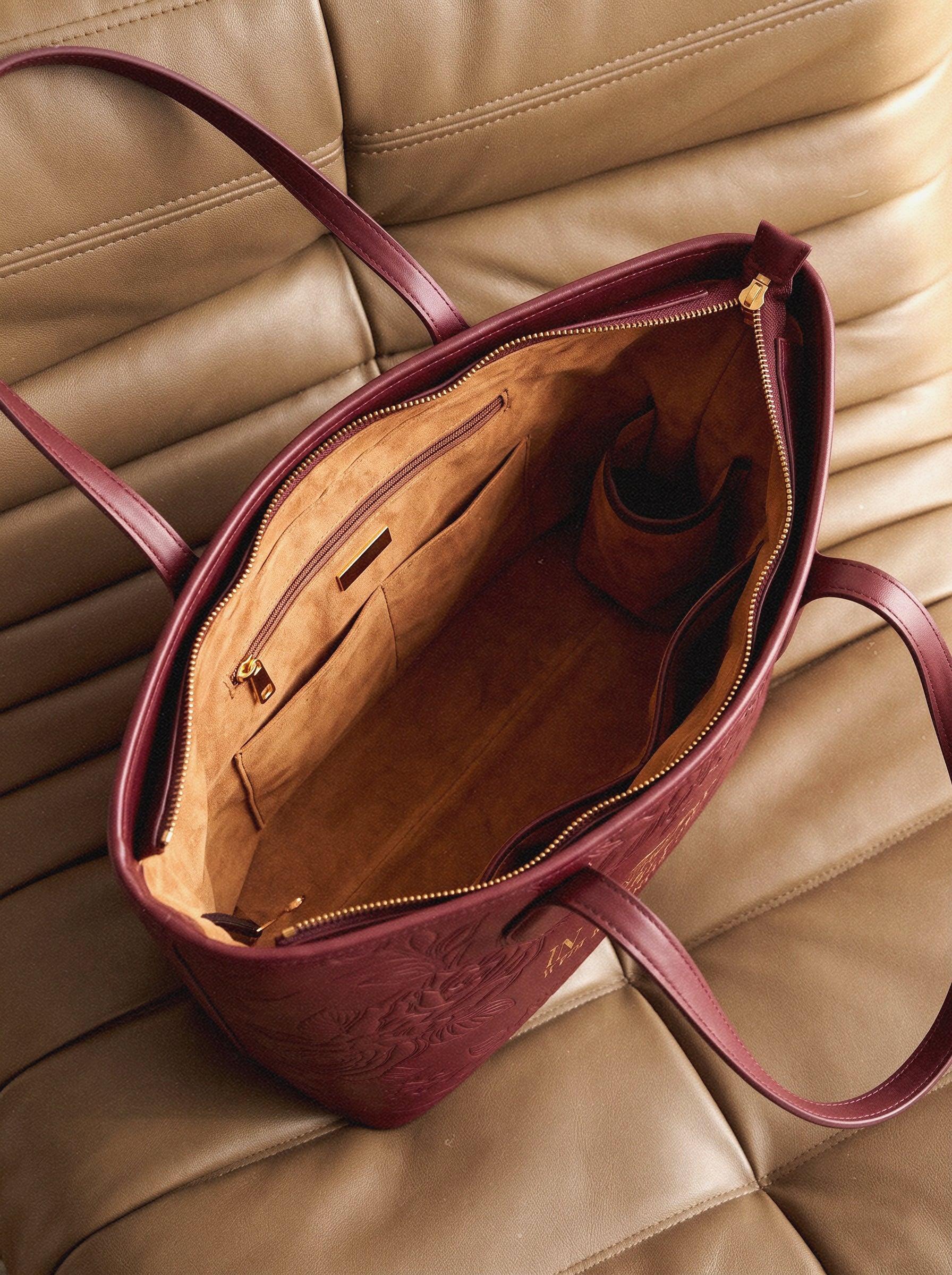 Proverbs 3:5 - Cherry Wine Embossed Leather Tote Pre-order