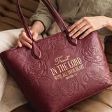 Proverbs 3:5 - Cherry Wine Embossed Leather Tote