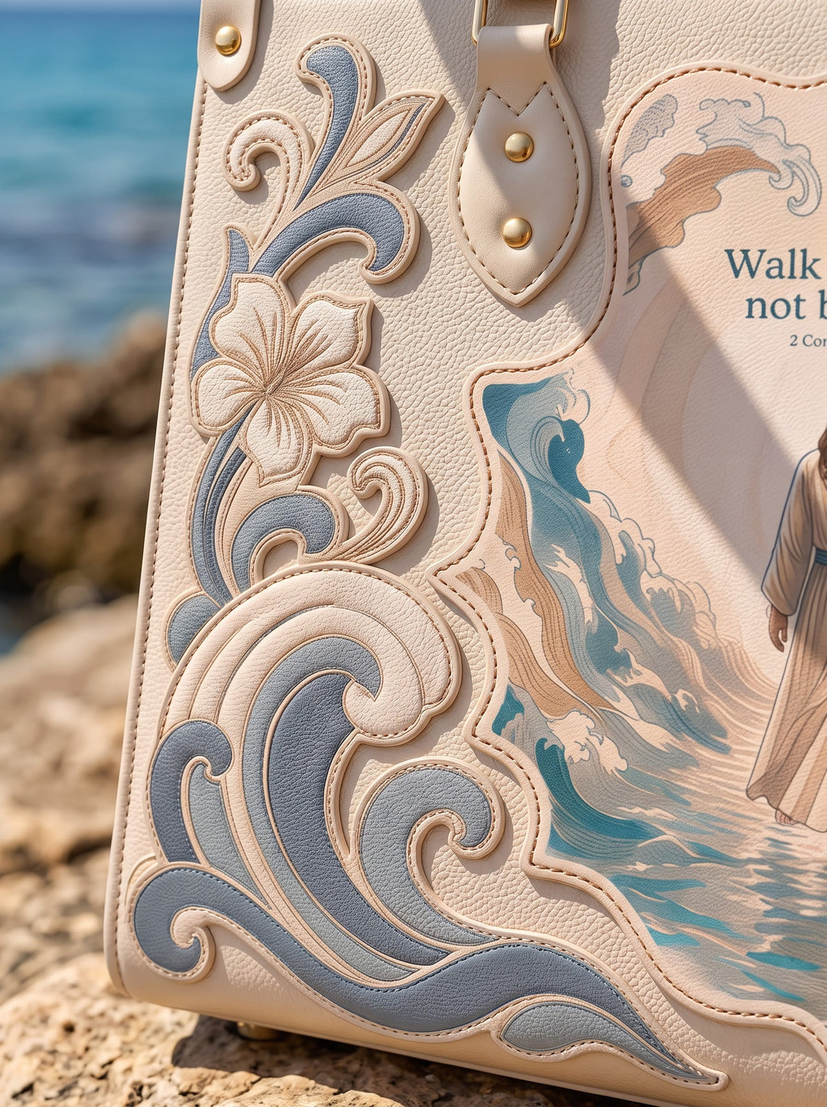 Walk By Faith - 2 Corinthians 5:7 Applique Leather Handbag