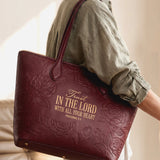 Proverbs 3:5 - Cherry Wine Embossed Leather Tote