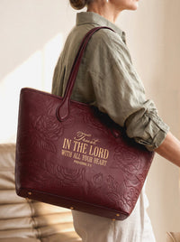 Proverbs 3:5 - Cherry Wine Embossed Leather Tote