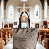 "Complete" - Isaiah 53:5 Leather Tote Bag