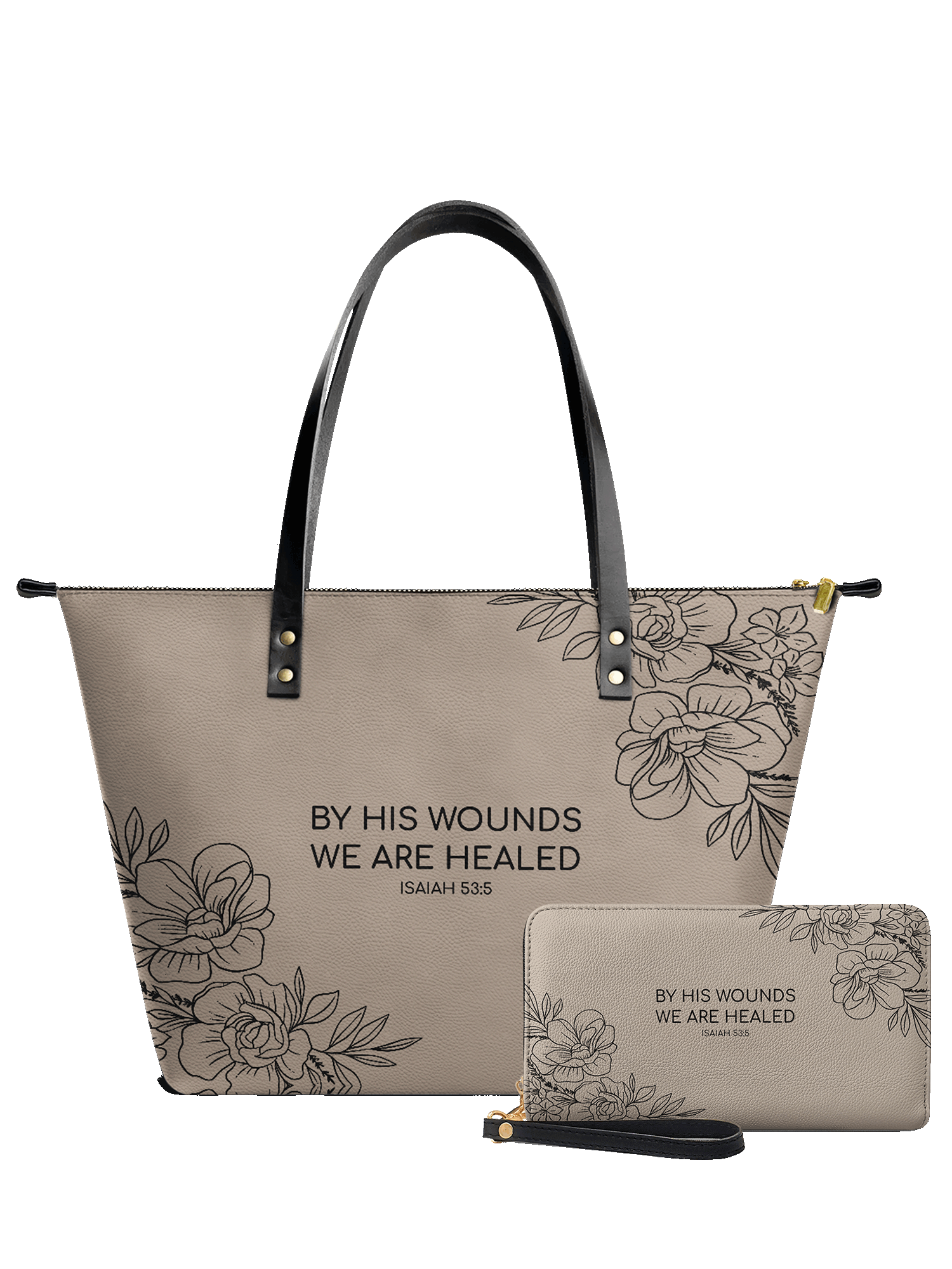 Faith Floral Leather Tote Bag Deal – Blessac - Main Image