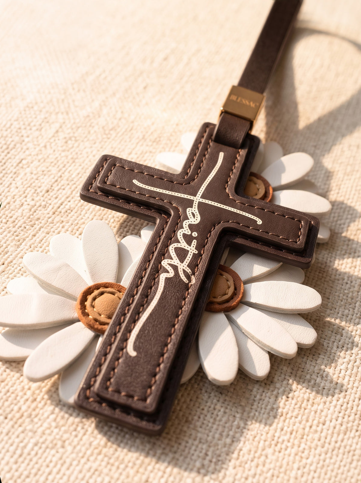"Faith in Bloom" - Daisy Cross Leather Bag Charm