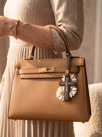 "Faith in Bloom" - Daisy Cross Leather Bag Charm