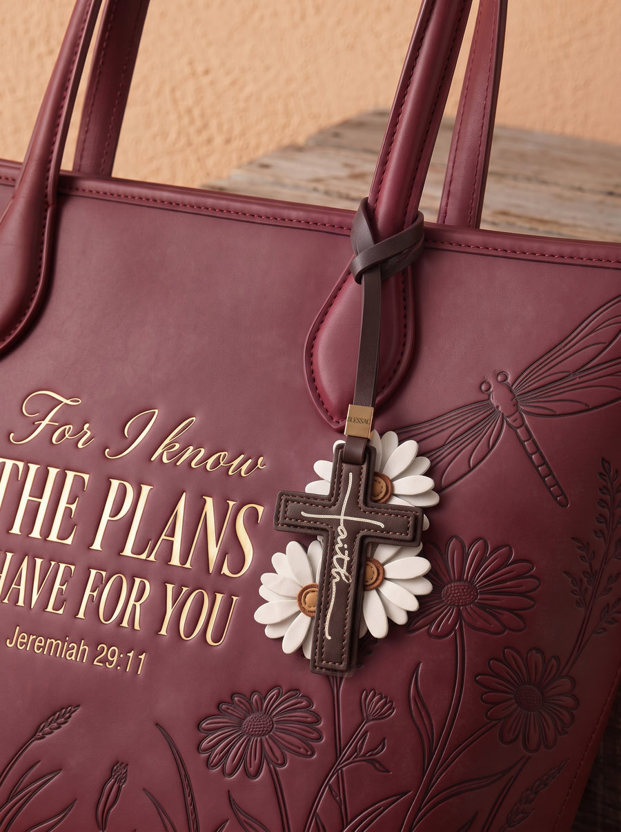 "Faith in Bloom" - Daisy Cross Leather Bag Charm