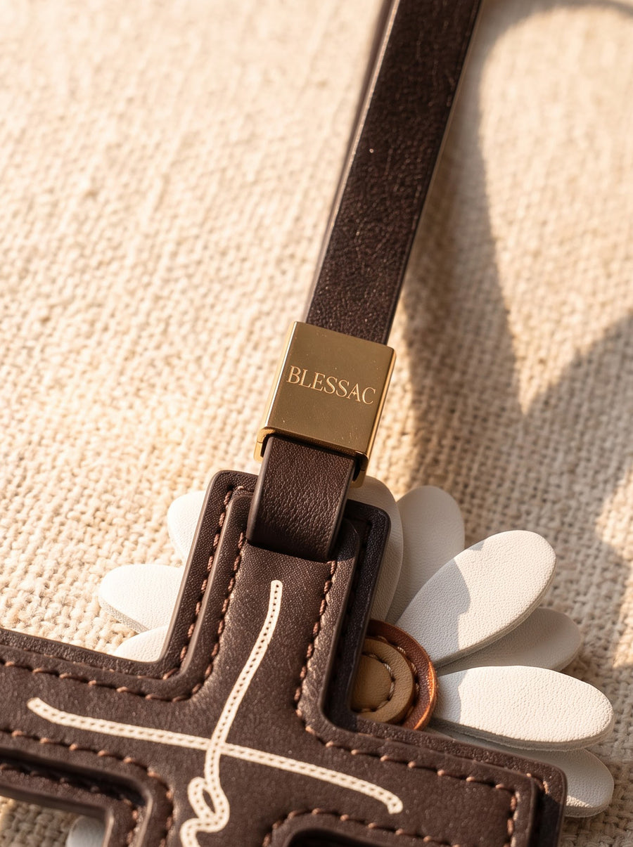 "Faith in Bloom" - Daisy Cross Leather Bag Charm