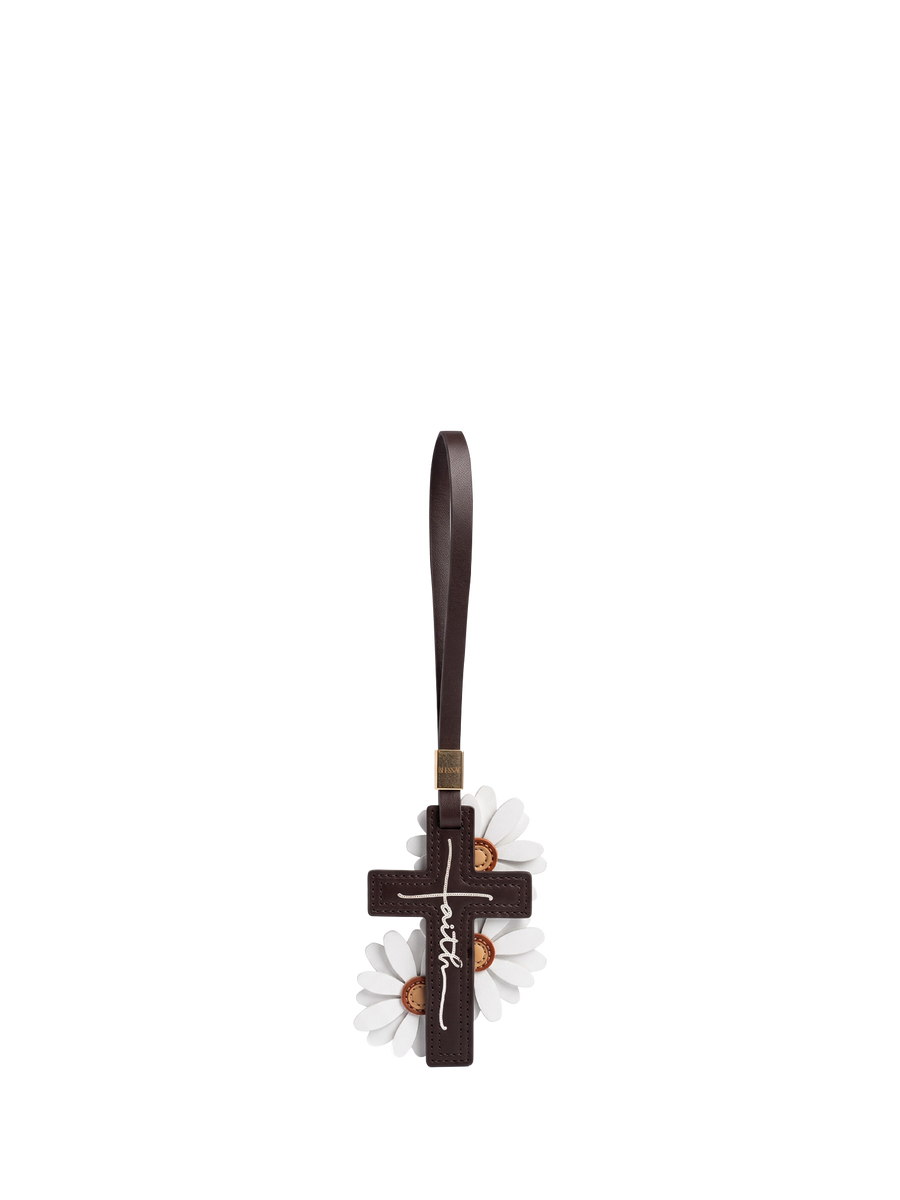"Faith in Bloom" - Daisy Cross Leather Bag Charm