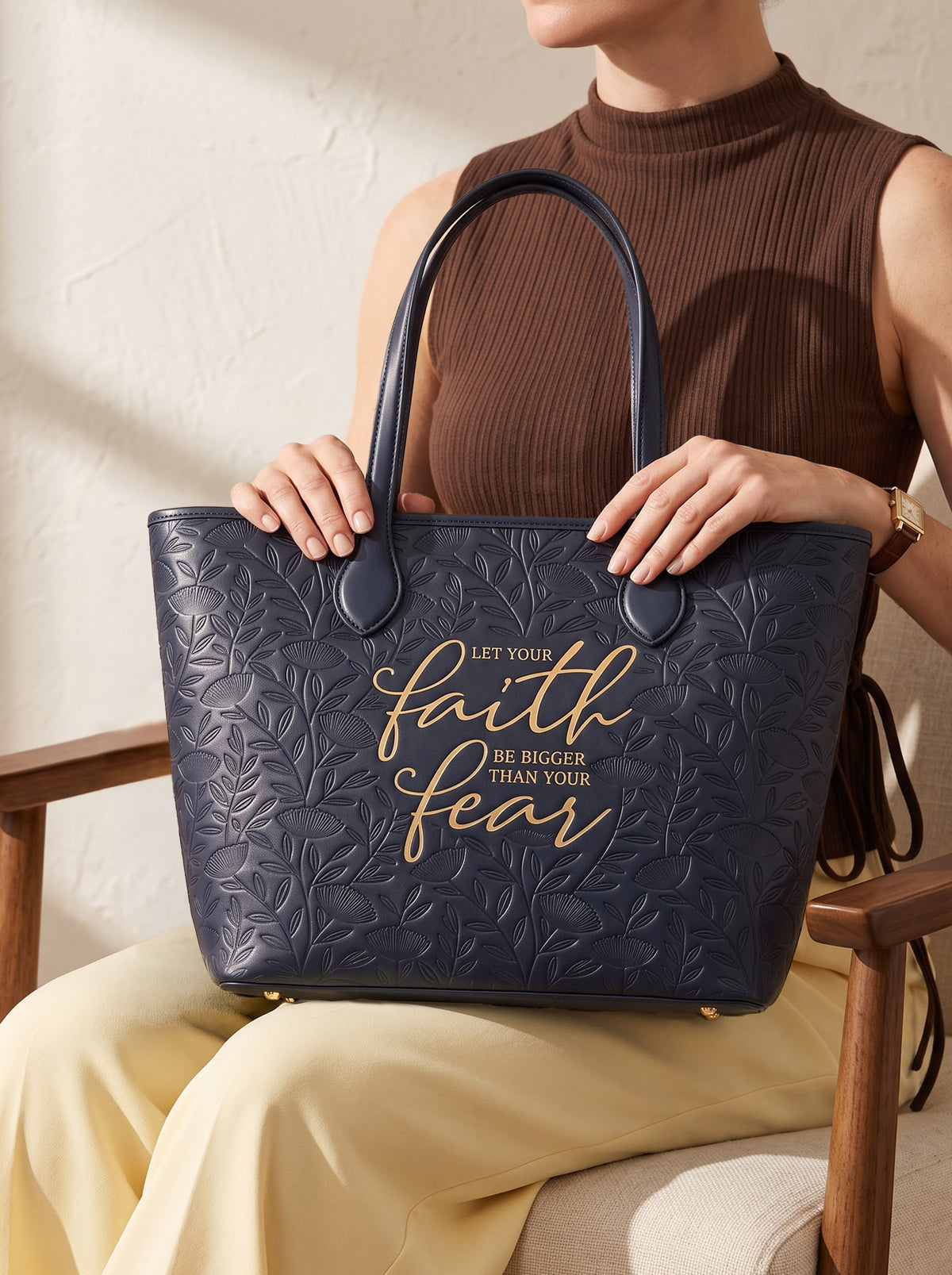 Faith Over Fear - Embossed Leather Tote