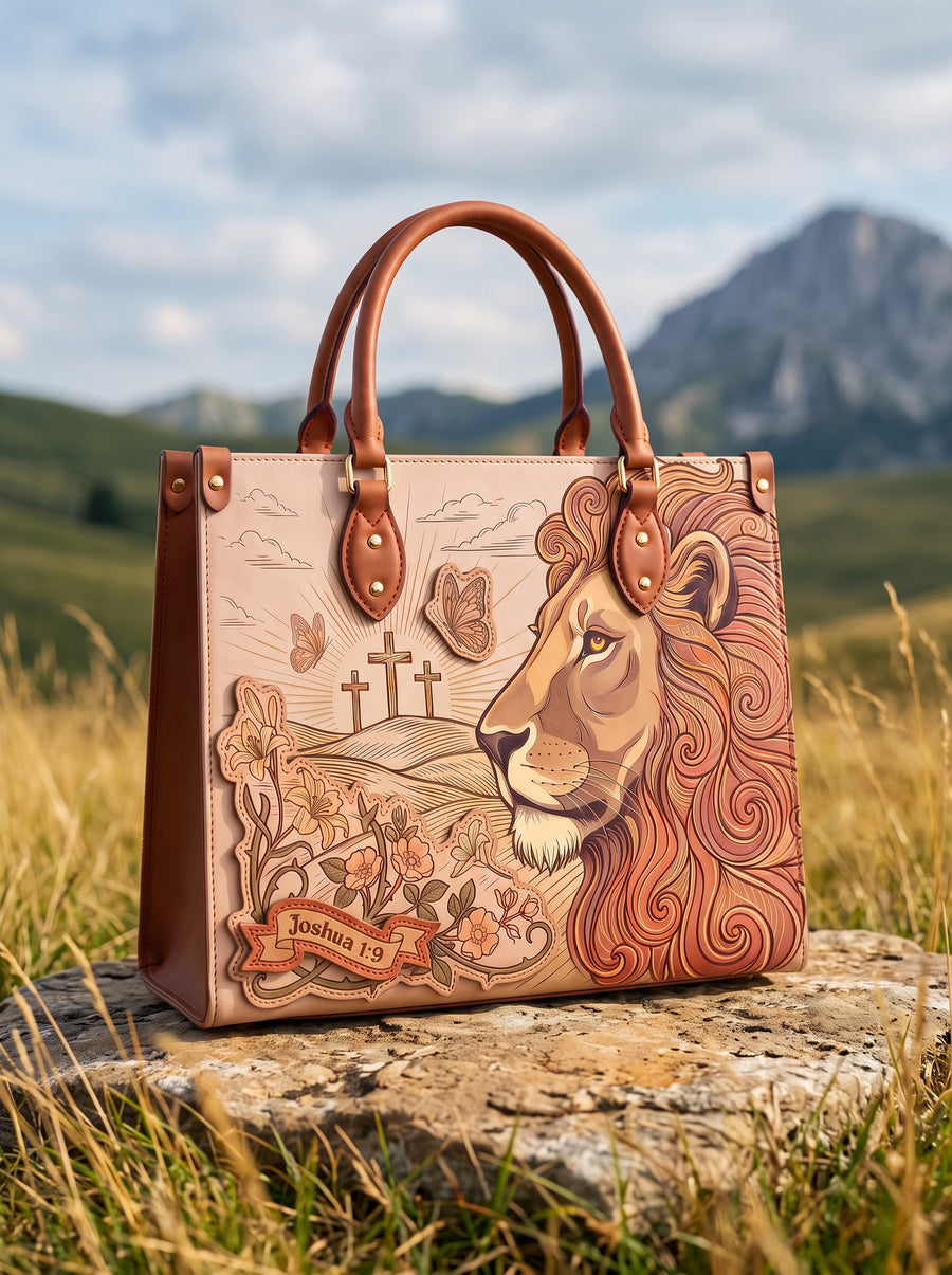 Lion of Judah - Joshua 1:9 Applique Leather Handbag Pre-order
