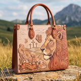 Lion of Judah - Joshua 1:9 Applique Leather Handbag