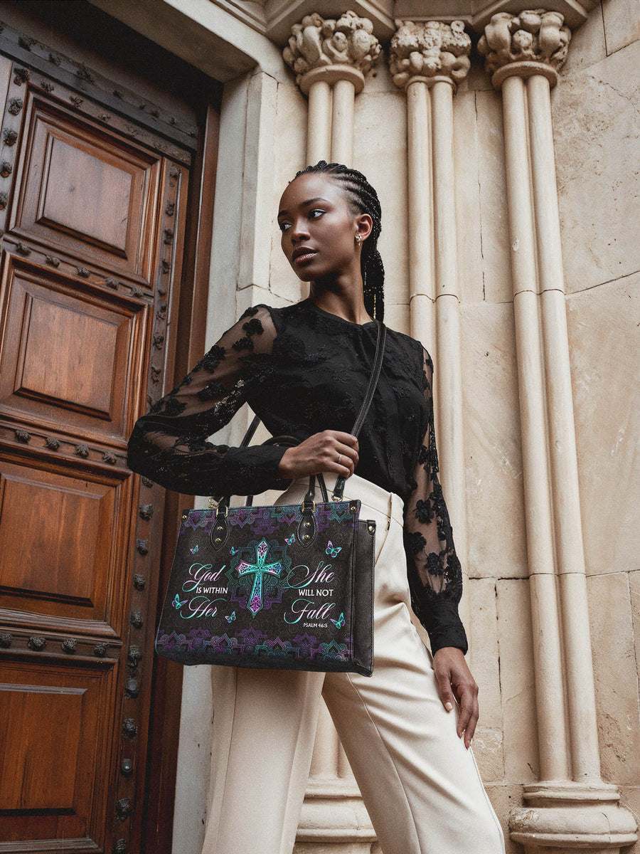 Unshaken - Psalm 46:5 Leather Handbag