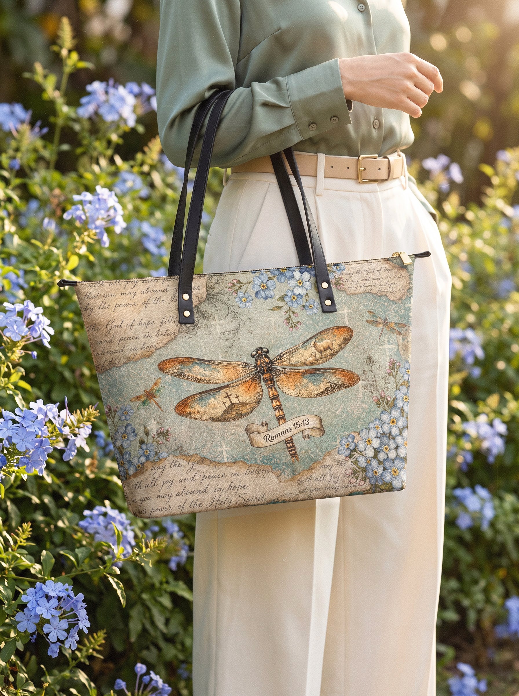 Hope Rising - Romans 15:13 Leather Tote Bag Preorder