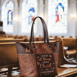 "Believe" - Philippians 4:13 Leather Tote Bag