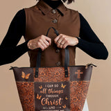"Believe" - Philippians 4:13 Leather Tote Bag