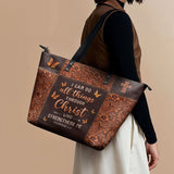 Believe - Philippians 4:13 Leather Tote Bag