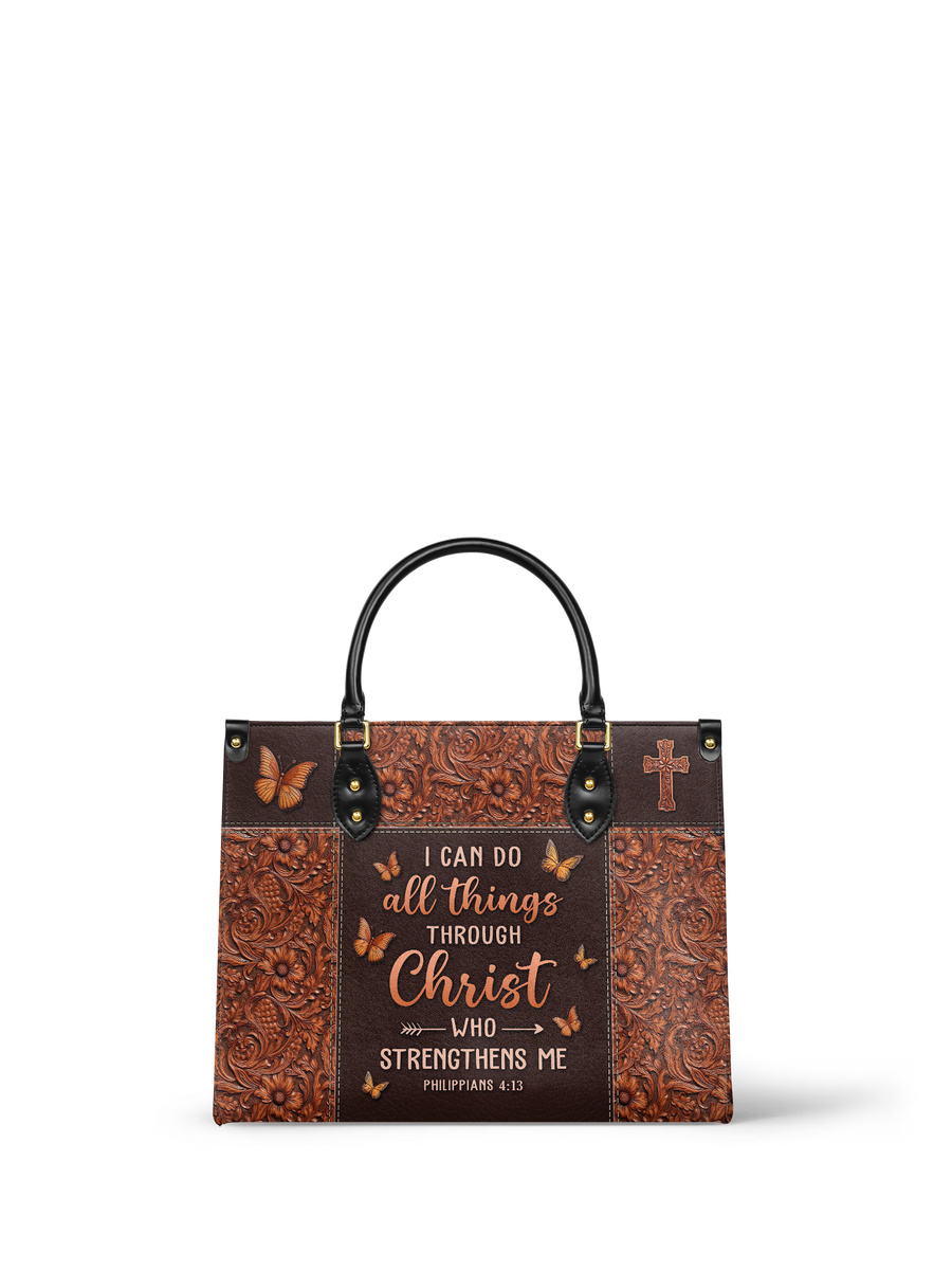 Believe - Philippians 4:13 Leather Handbag