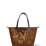 "Serene" - Psalm 46:10 Leather Tote Bag
