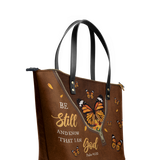 "Serene" - Psalm 46:10 Leather Tote Bag