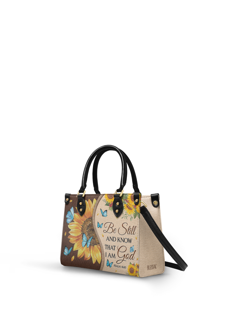 Presence - Psalm 46:10 Small Leather Handbag