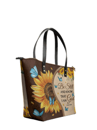 Presence - Psalm 46:10 Leather Tote Bag