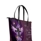 "Courage" - Joshua 1:9 Leather Tote Bag