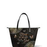 "Pure" - Matthew 5:8 Leather Tote Bag