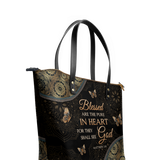 "Pure" - Matthew 5:8 Leather Tote Bag