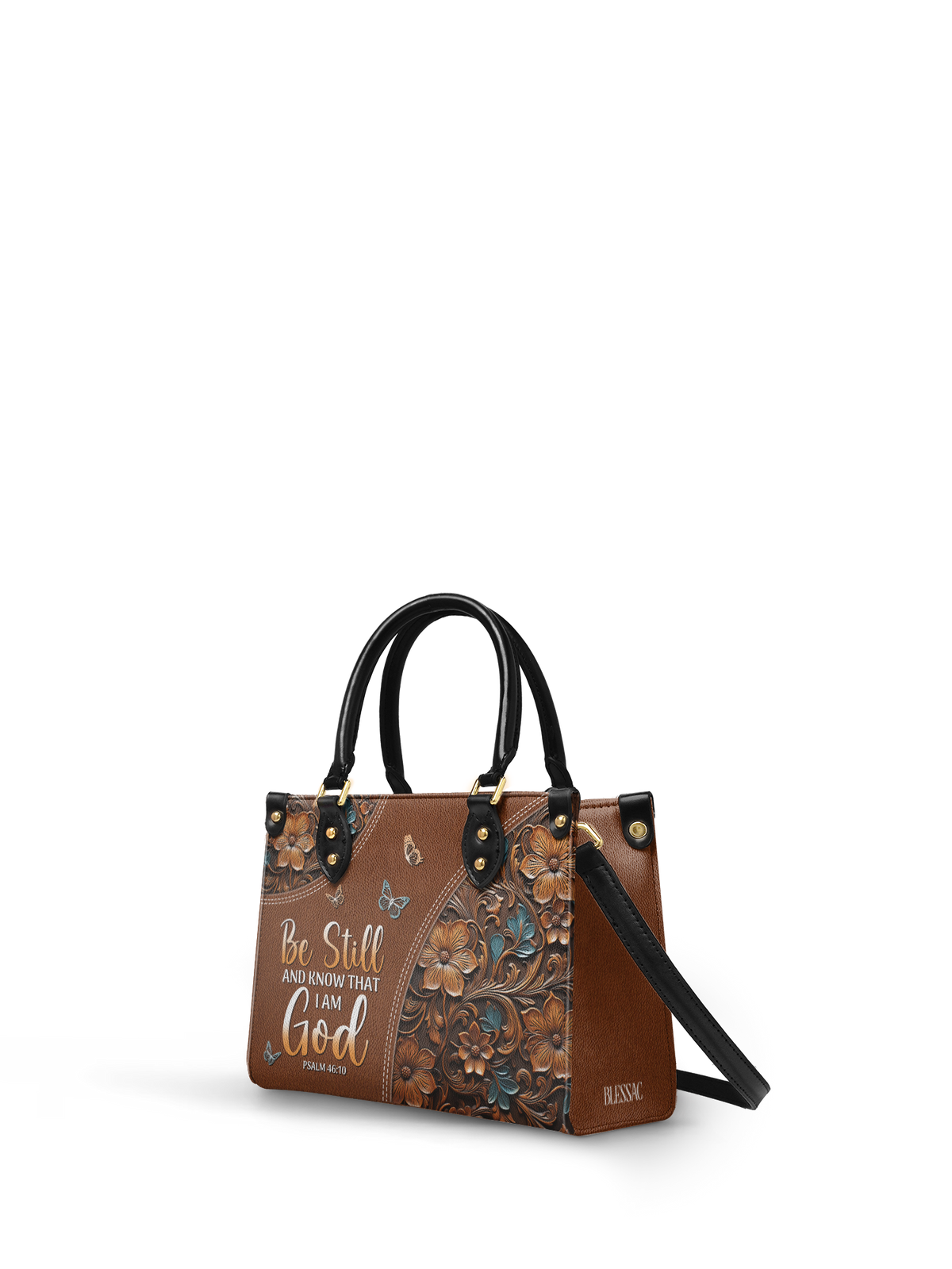 Stillness - Psalm 46:10 Small Leather Handbag