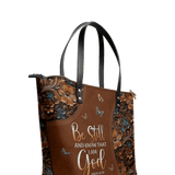 "Stillness" - Psalm 46:10 Leather Tote Bag