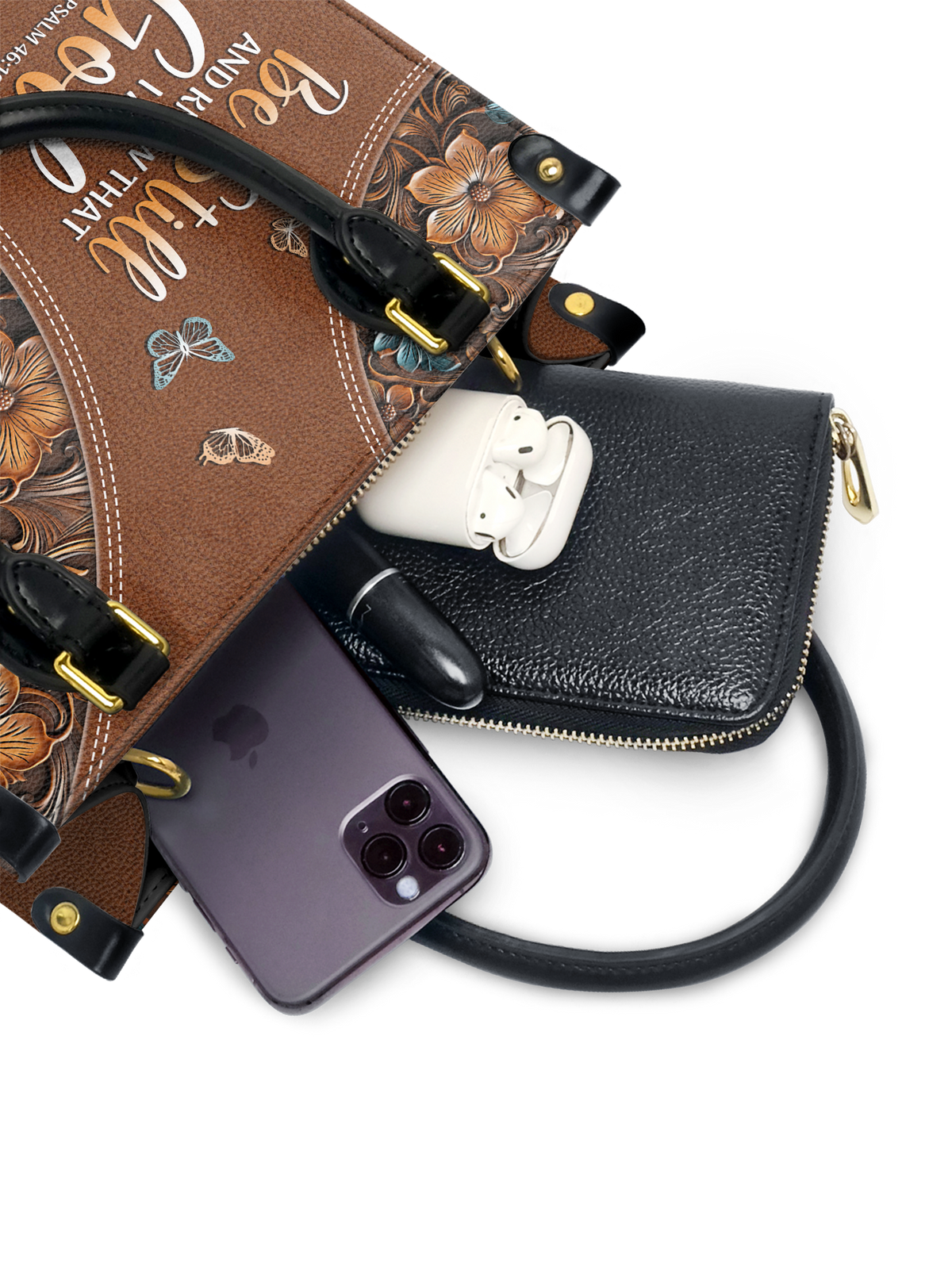 Stillness - Psalm 46:10 Small Leather Handbag