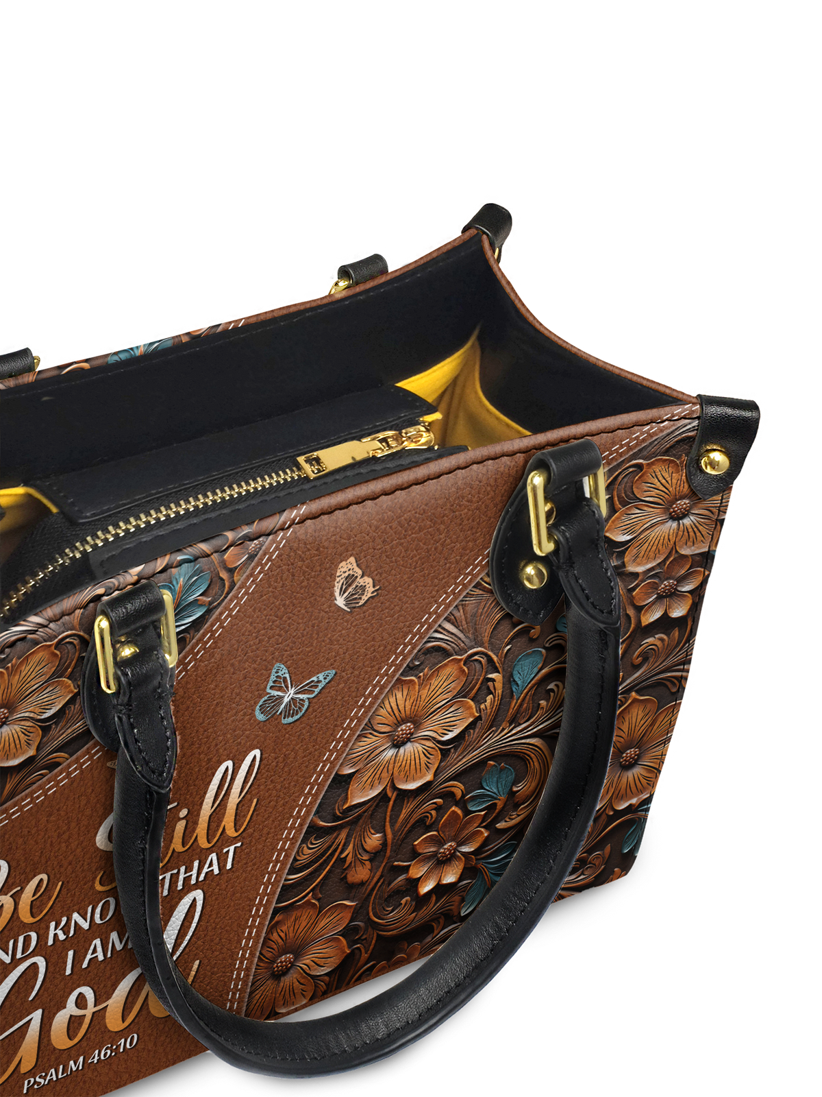 Stillness - Psalm 46:10 Small Leather Handbag
