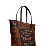 "Believe" - Philippians 4:13 Leather Tote Bag