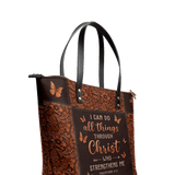Believe - Philippians 4:13 Leather Tote Bag