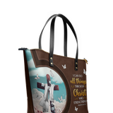 "Rise" - Philippians 4:13 Leather Tote Bag