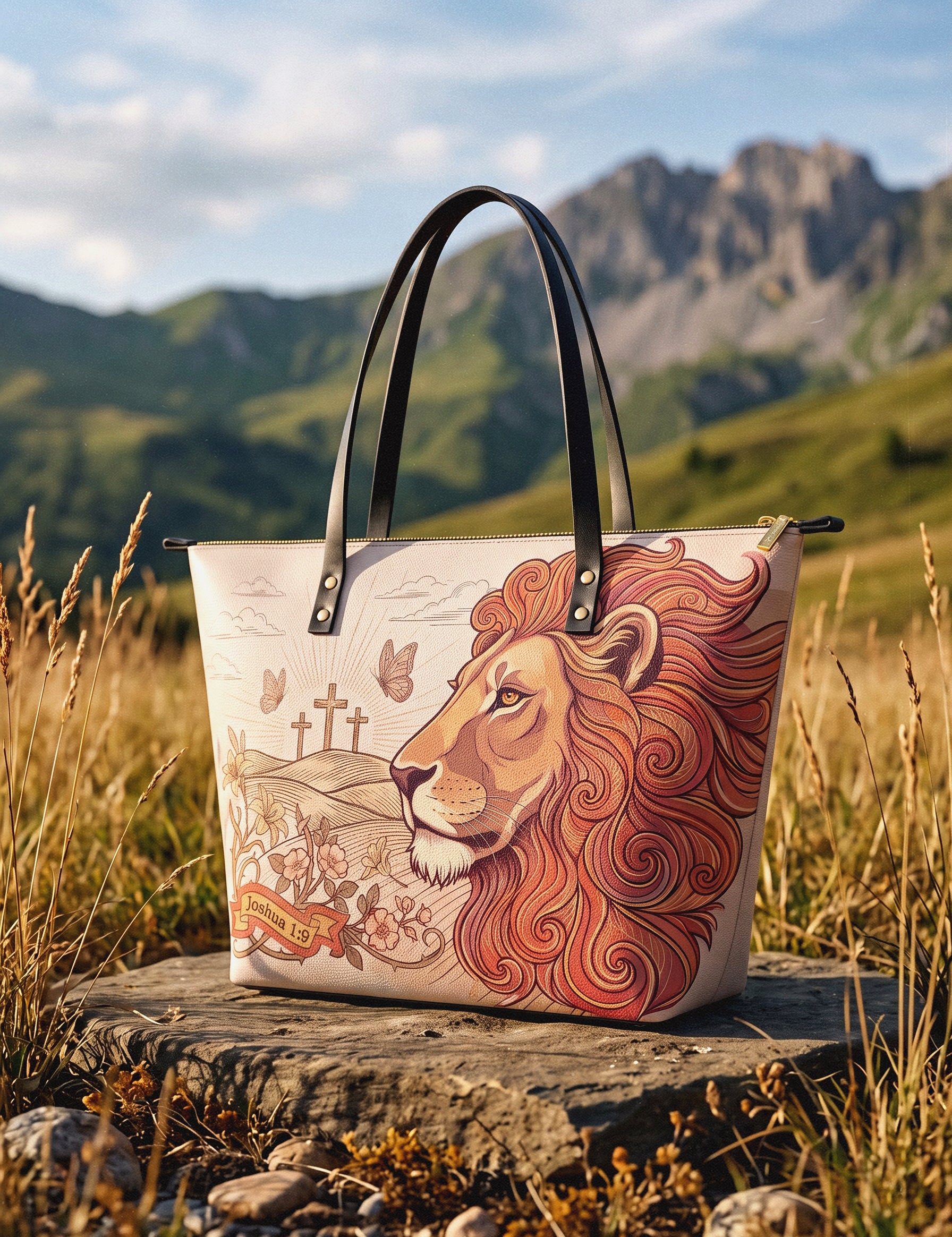 Lion of Judah - Joshua 1:9 Leather Tote Bag Preorder