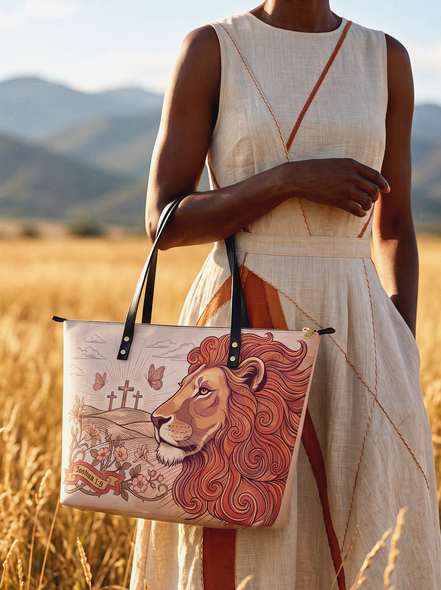 Lion of Judah - Joshua 1:9 Leather Tote Bag Preorder