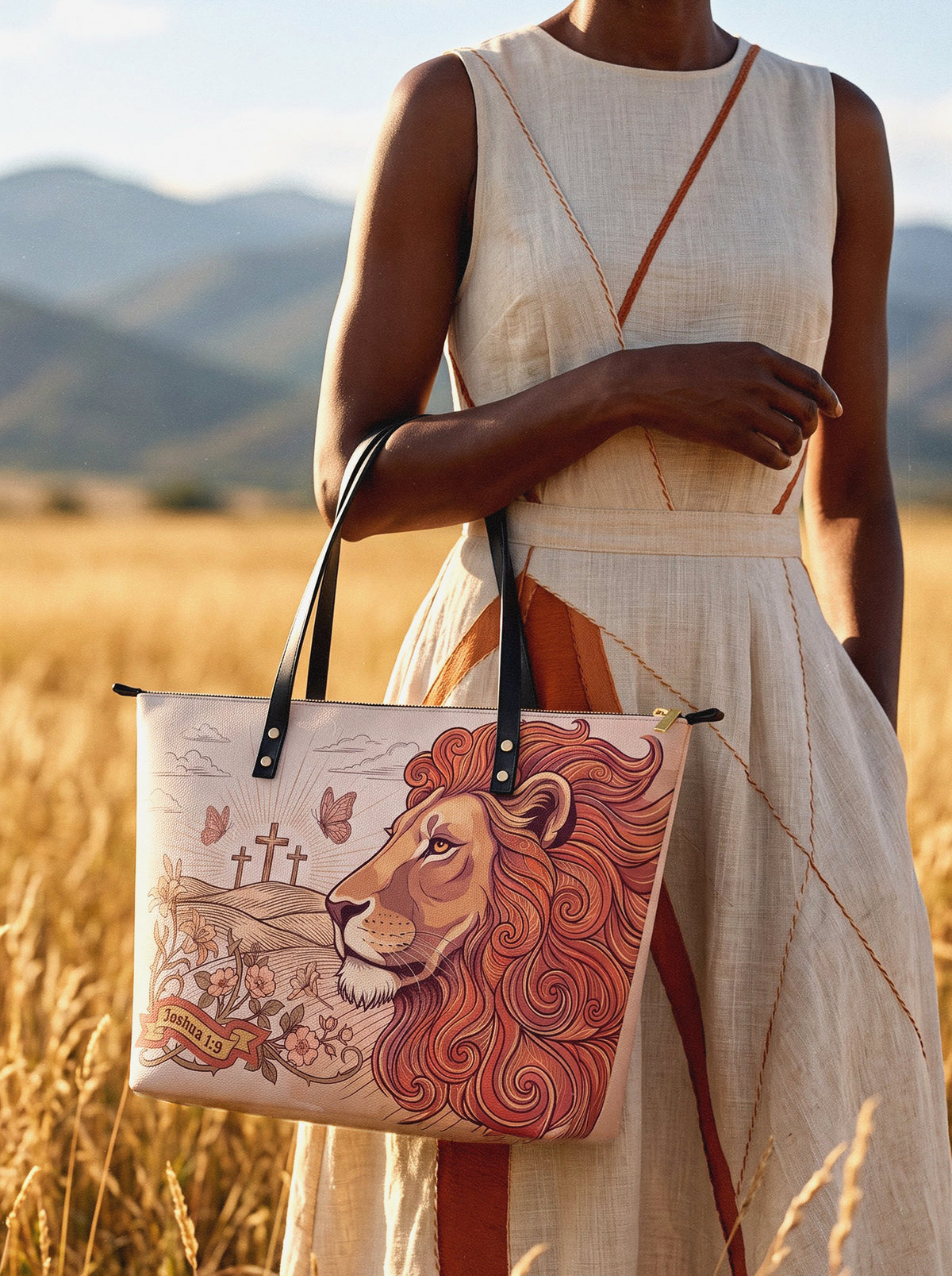 Lion of Judah - Joshua 1:9 Leather Tote Bag Preorder