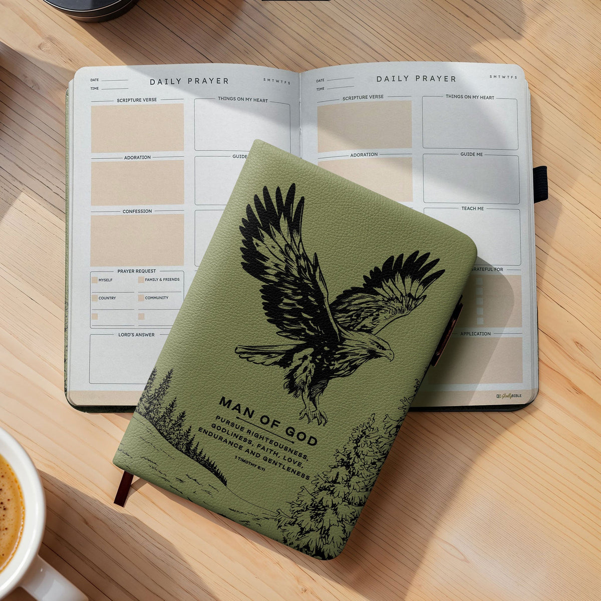 Soar - 1 Timothy 6:11 Leather Prayer Journal