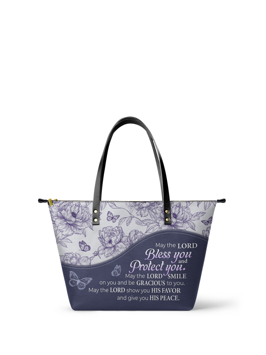 May The Lord Bless You And Protect You Leather Tote Bag