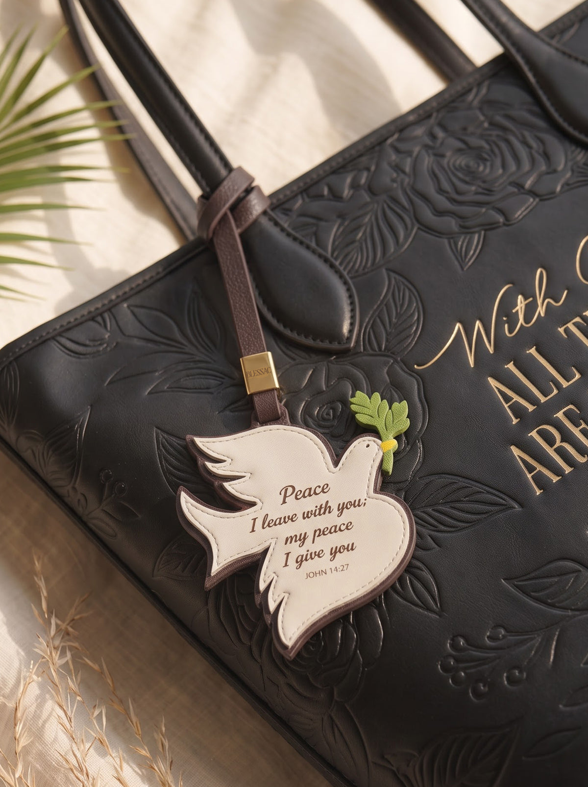"Peace I Leave With You" - Dove Leather Bag Charm