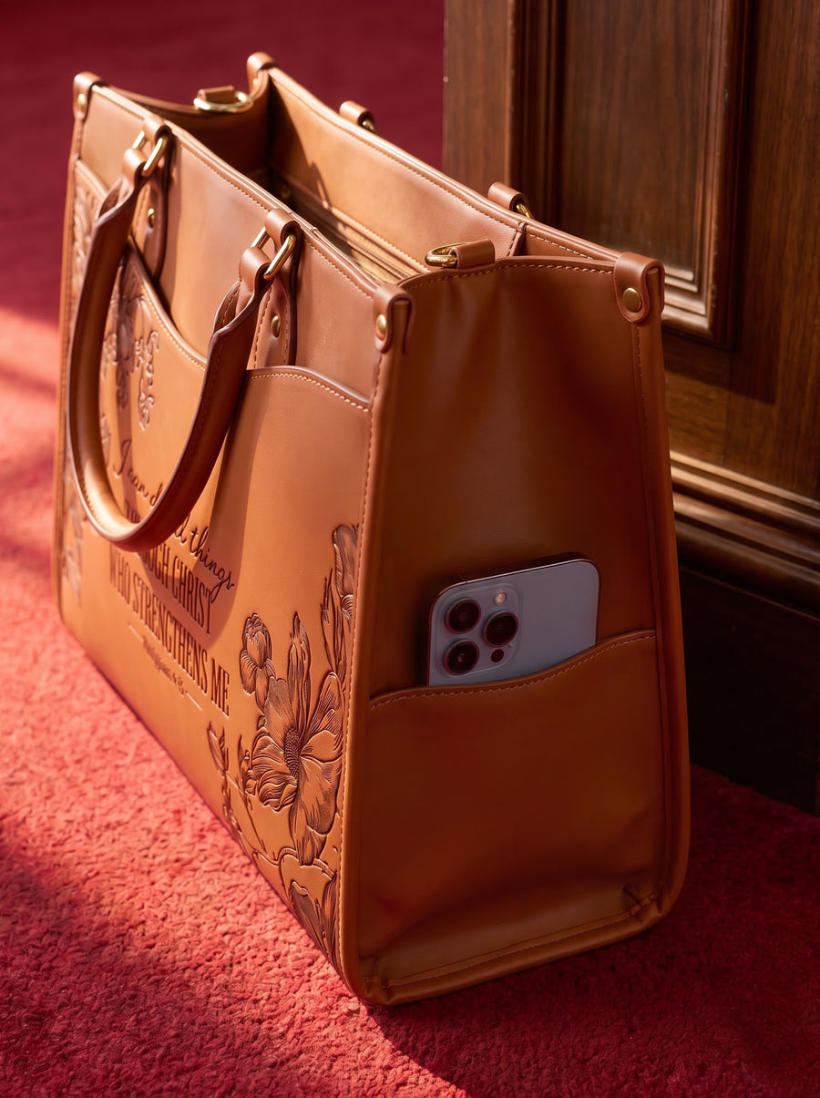 Philippians 4:13 - Embossed Leather Handbag