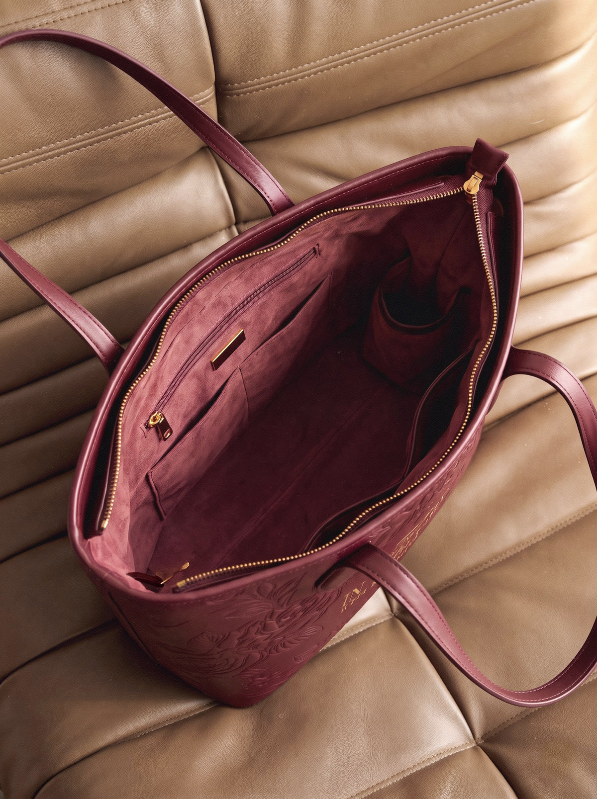 Proverbs 3:5 - Cherry Wine Embossed Leather Tote Pre-order