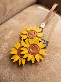 "Rooted in Faith" - Sunflower Cross Leather Bag Charm