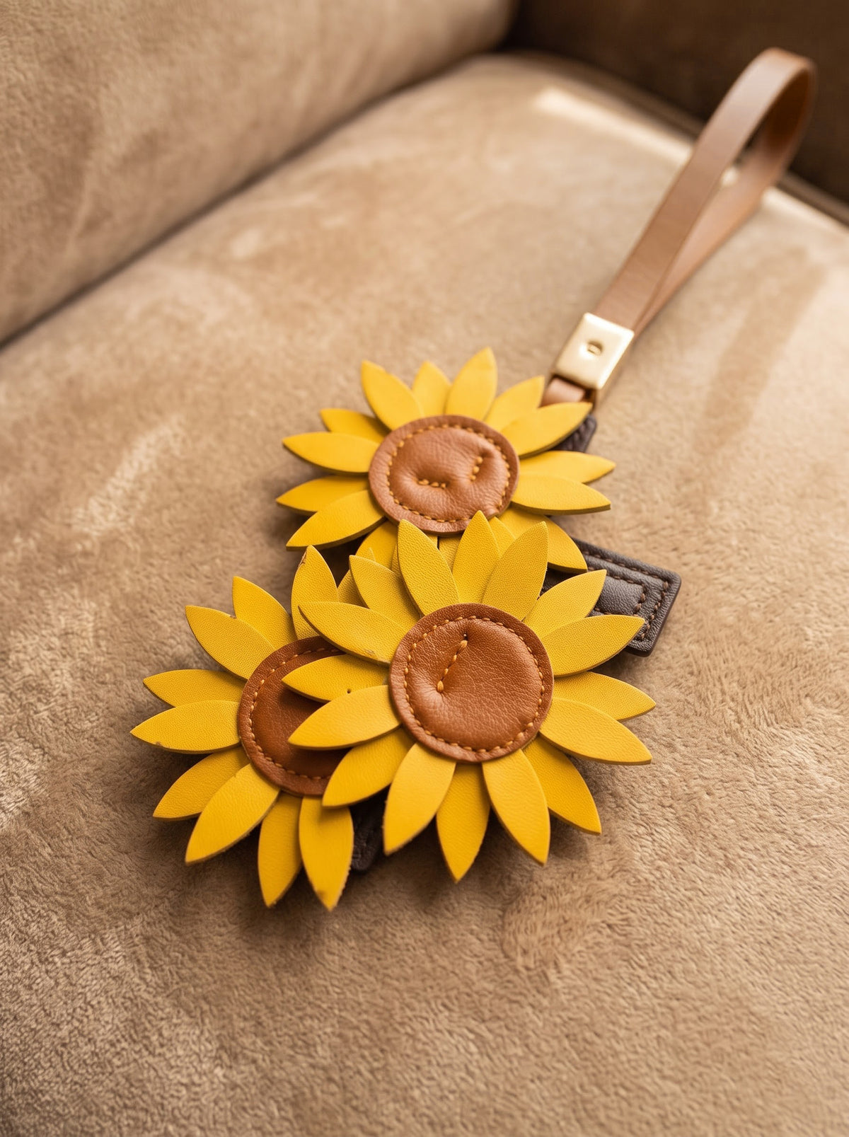 "Rooted in Faith" - Sunflower Cross Leather Bag Charm