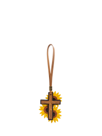 "Rooted in Faith" - Sunflower Cross Leather Bag Charm