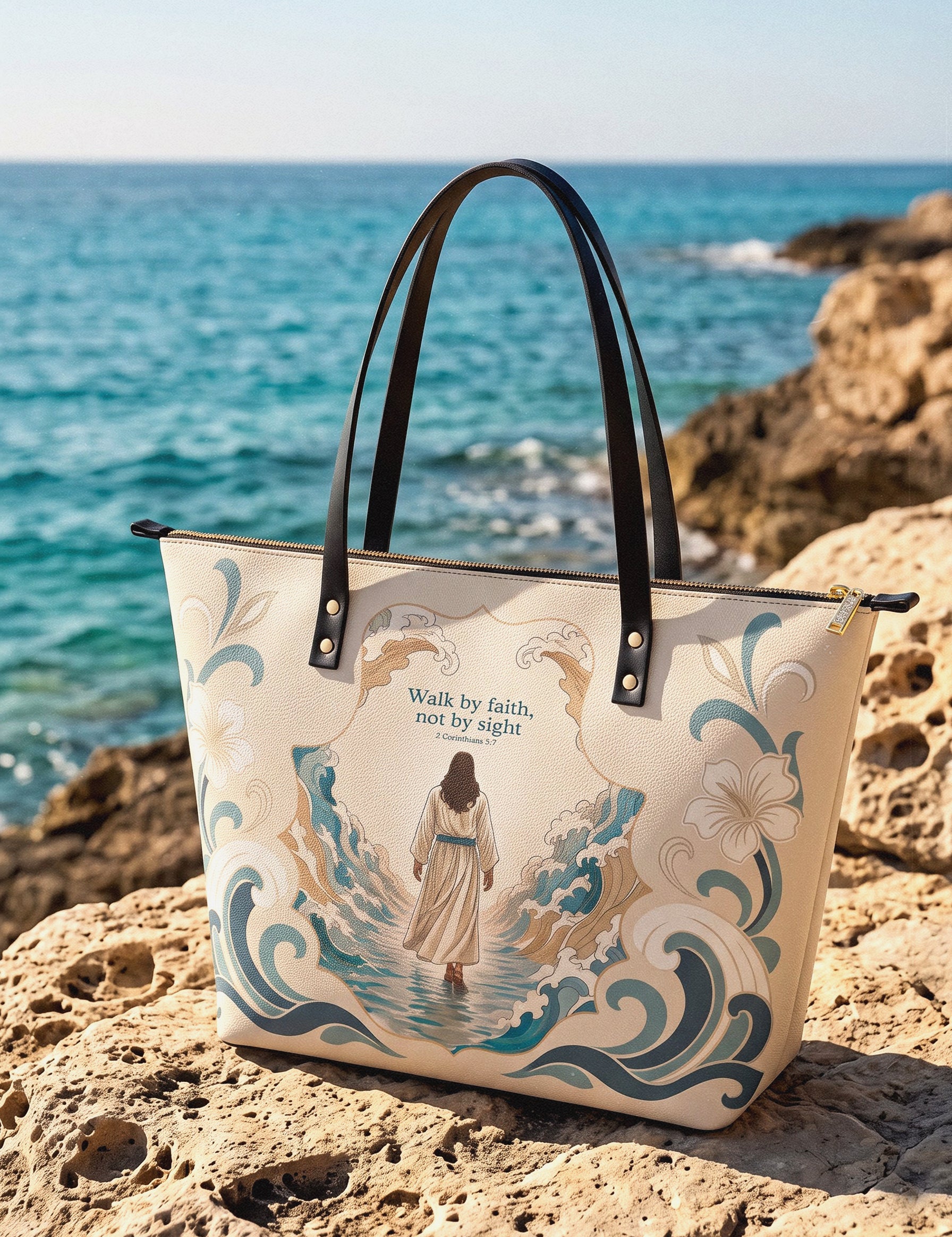 Walk By Faith - 2 Corinthians 5:7 Leather Tote Bag Preorder