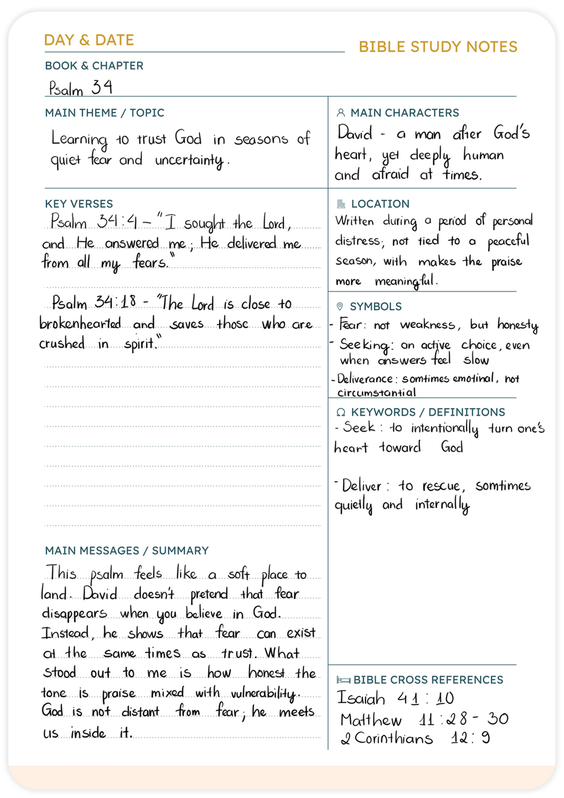 Bible Study Note page